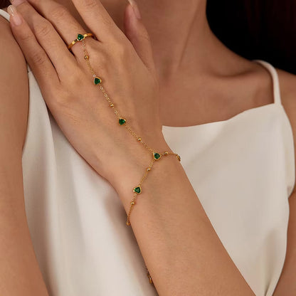 Women's Hand Chain Emerald Stainless Steel-Plated 18k Gold 6