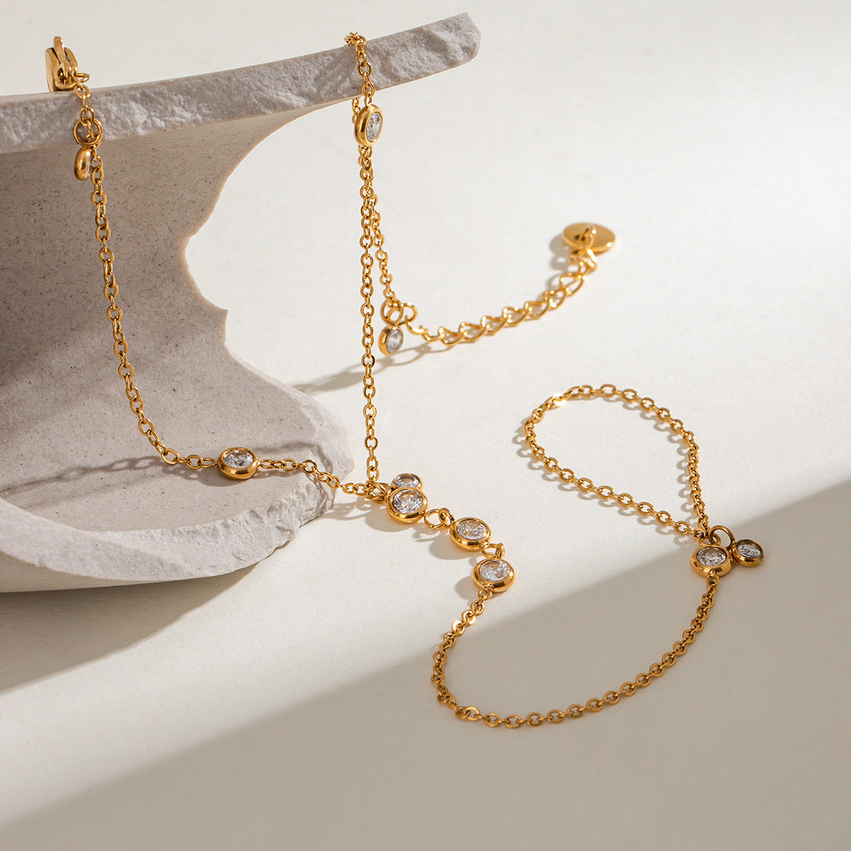 Women's Hand Chain Gold Stainless Steel with Diamond Accents 4
