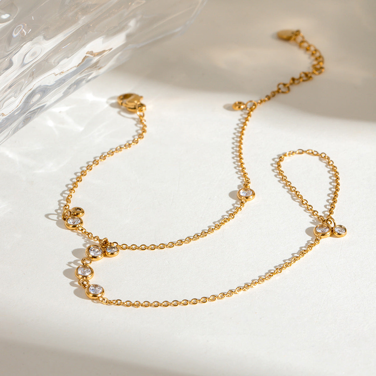 Women's Hand Chain Gold Stainless Steel with Diamond Accents 5