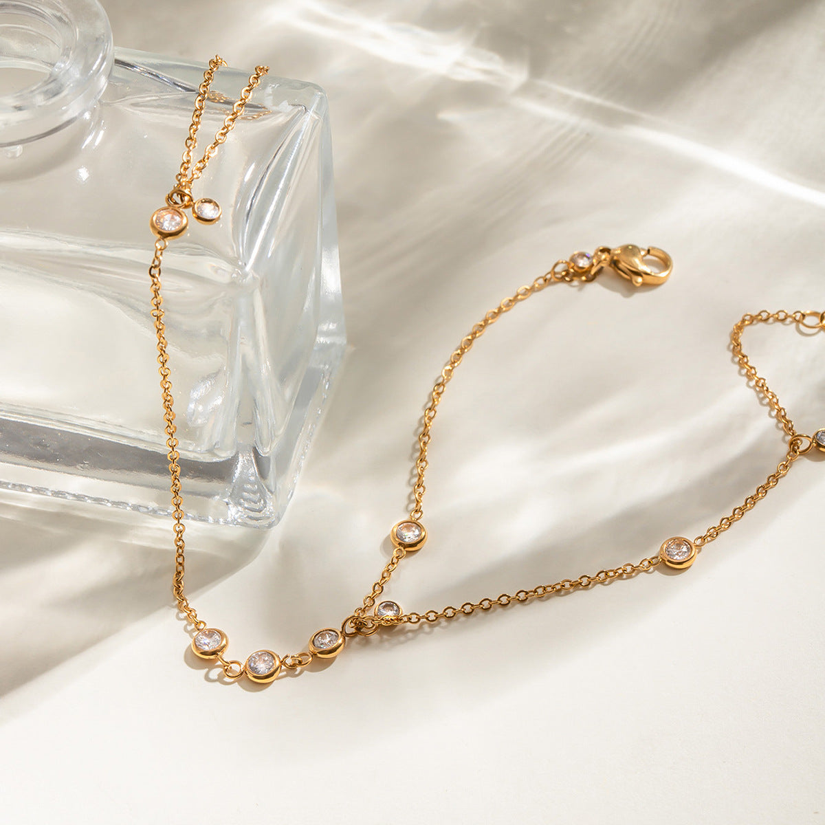 Women's Hand Chain Gold Stainless Steel with Diamond Accents 6