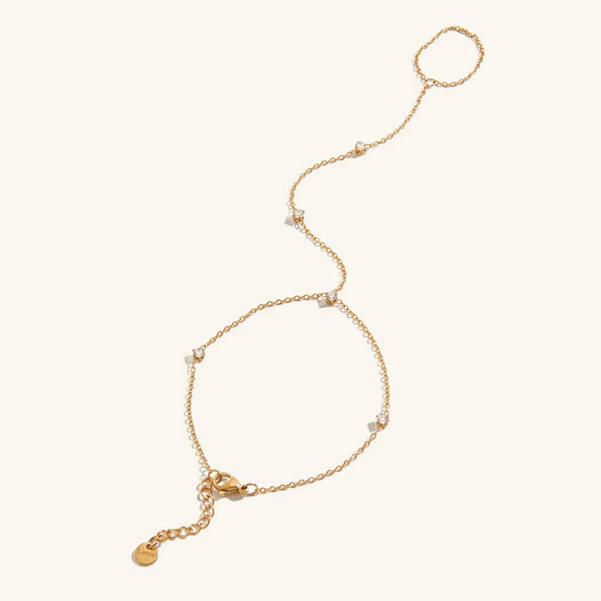 Women's Hand Chain Gold Stainless Steel with Diamond Simulants 0