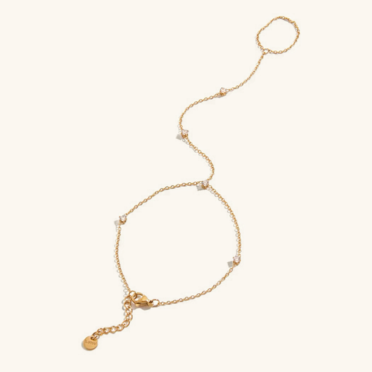 Women's Hand Chain Gold Stainless Steel with Diamond Simulants 0