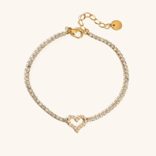 Women's Heart Bracelet Gold Stainless Steel with Diamond Simulants 0