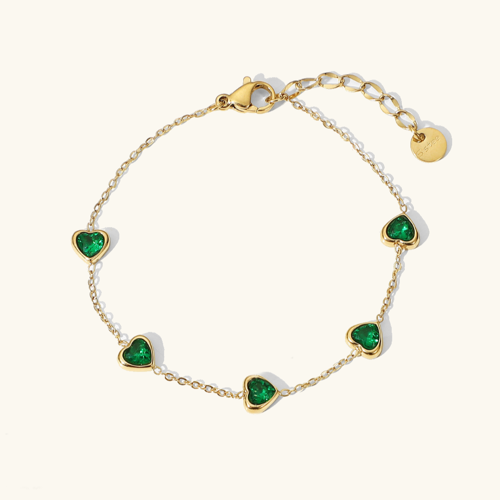 Women's Heart Bracelet Green Stainless Steel-Plated 18k Gold 0
