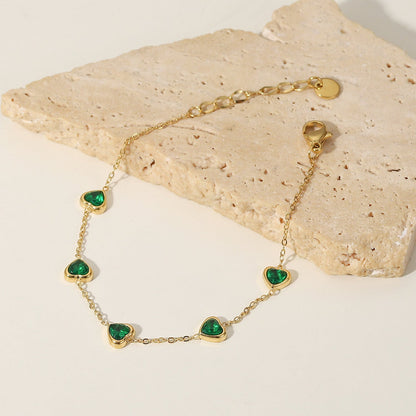 Women's Heart Bracelet Green Stainless Steel-Plated 18k Gold 2