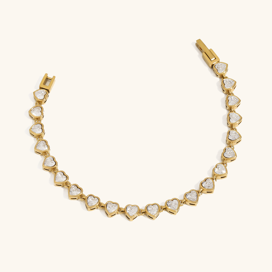 Women's Heart Shaped Tennis Bracelet Gold Stainless Steel 0