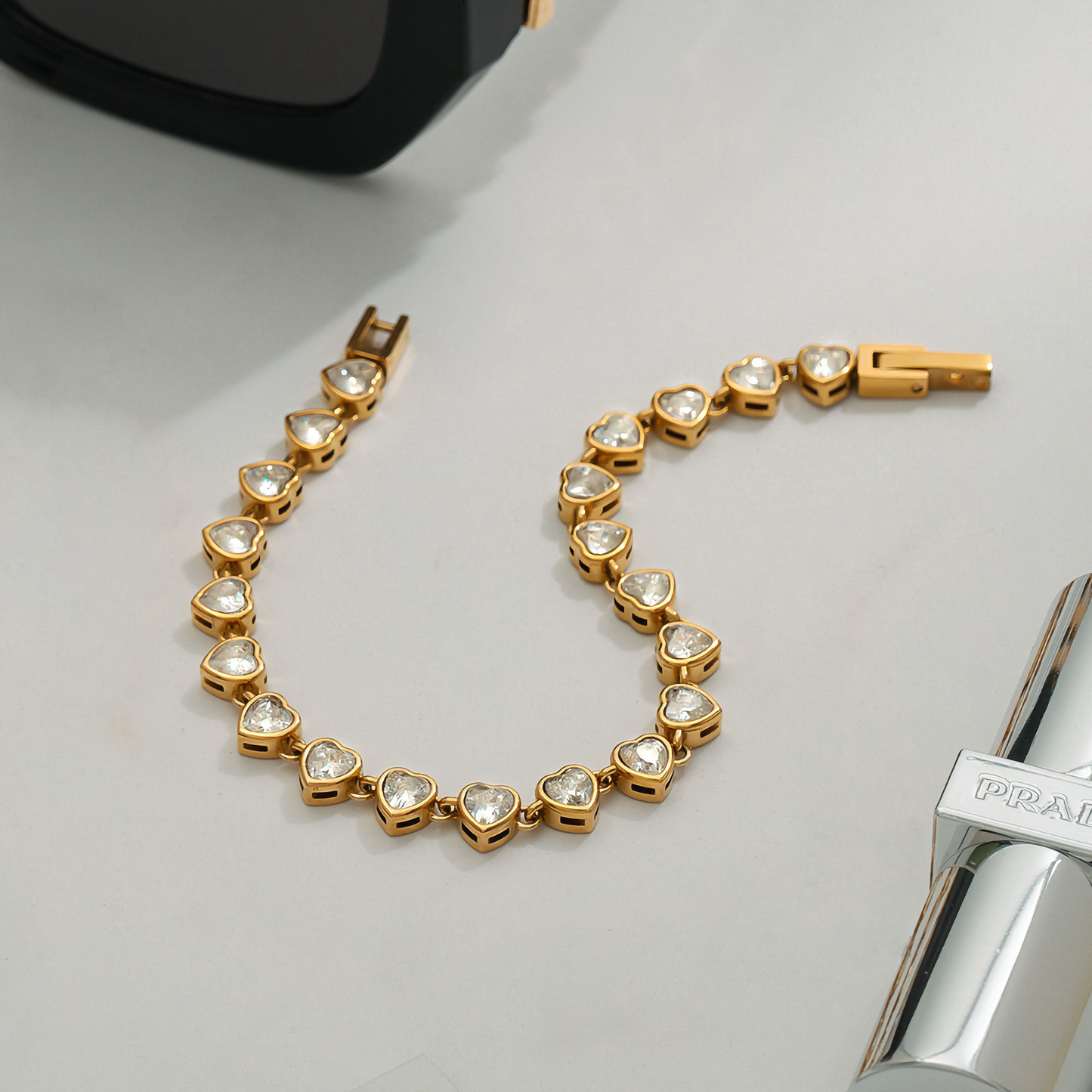 Women's Heart Shaped Tennis Bracelet Gold Stainless Steel 4