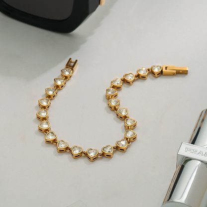 Women's Heart Shaped Tennis Bracelet Gold Stainless Steel 4