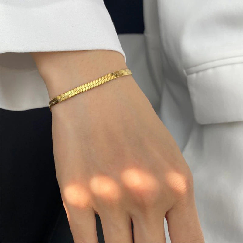 Women's Herringbone Bracelet Gold Stainless Steel 2