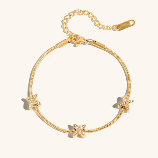 Women's Herringbone Bracelet Gold Stainless Steel with Diamond Simulants 0