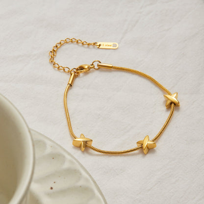 Women's Herringbone Bracelet Gold Stainless Steel with Diamond Simulants 6
