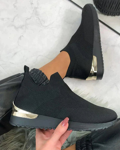 Women's High-Top Slip-On Sneakers with Breathable Knit Upper – Lightweight Casual Footwear 0