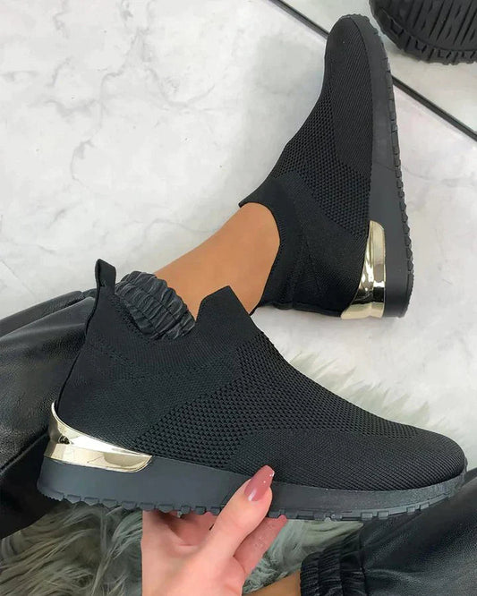 Women's High-Top Slip-On Sneakers with Breathable Knit Upper – Lightweight Casual Footwear 0