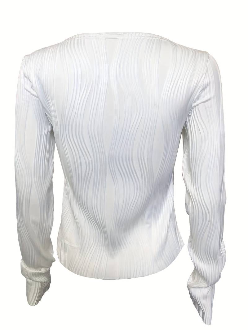 Women's High Neck Fitted Top with 3D Textured Pattern – Long Sleeve Stretch Fabric 8