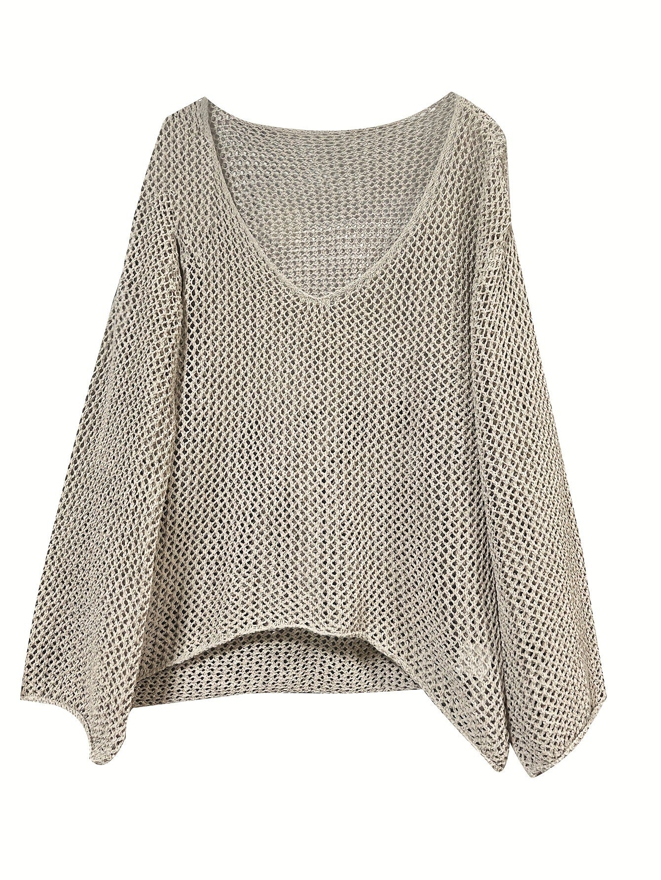 Womens Hollow Long Sleeve Loose Knit Sweater - Versatile and Chic 3