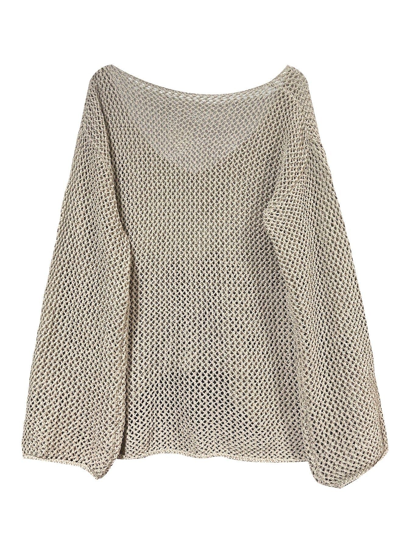 Womens Hollow Long Sleeve Loose Knit Sweater - Versatile and Chic 4