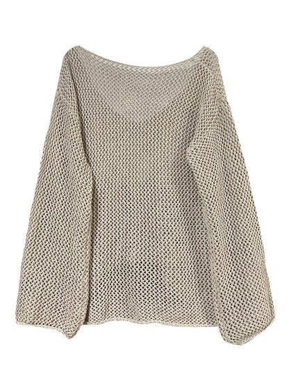 Womens Hollow Long Sleeve Loose Knit Sweater - Versatile and Chic 4