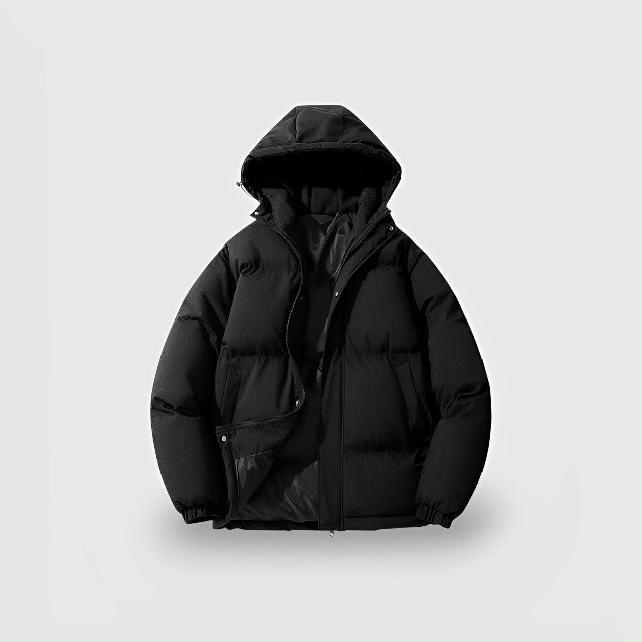 Women's Black Puffer Jacket Hooded Quilted Winter Coat - 3