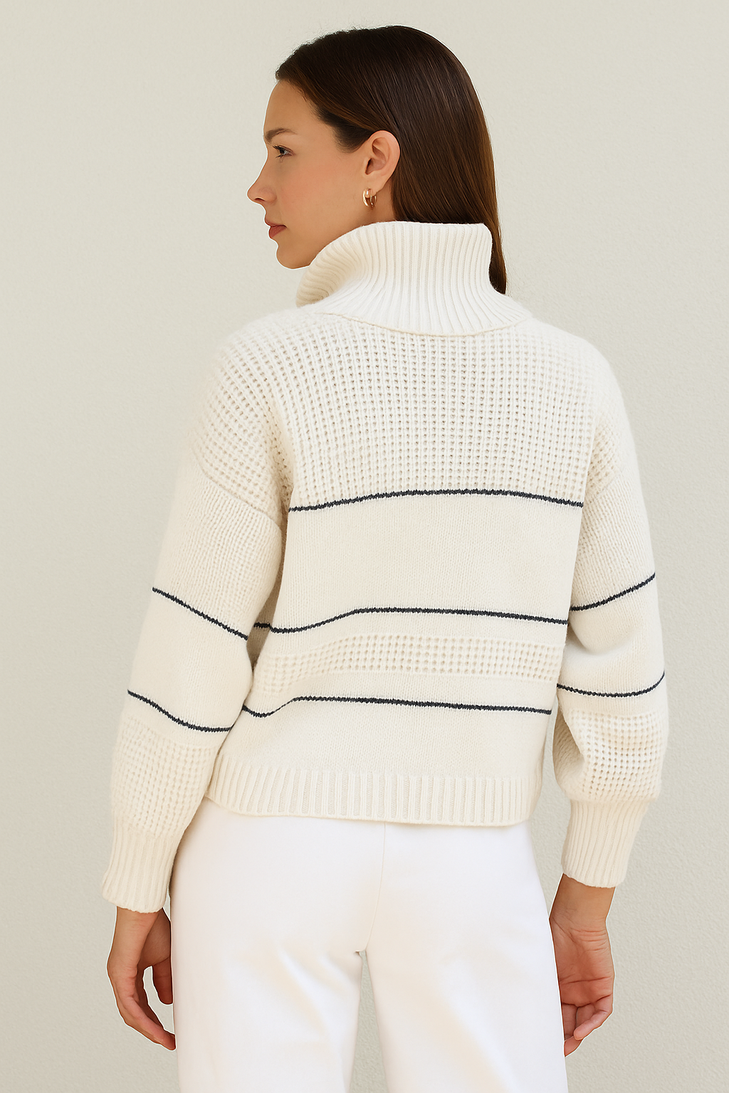 Women's Pullover Sweater - Relaxed Fit with Button Collar and Ribbed Trim 3