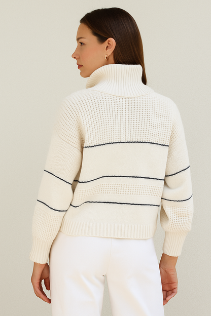 Women's Pullover Sweater - Relaxed Fit with Button Collar and Ribbed Trim 3