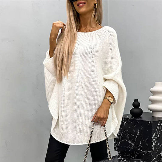 Womens Oversized Sweater, Cozy Wool Blend Knit Pullover with Batwing Sleeves 1