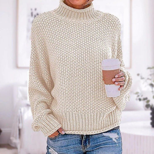 Womens Chunky Knit Turtleneck Sweater – Warm Acrylic Casual Wear in Gray 1