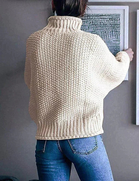 Womens Chunky Knit Turtleneck Sweater – Warm Acrylic Casual Wear in Gray 2