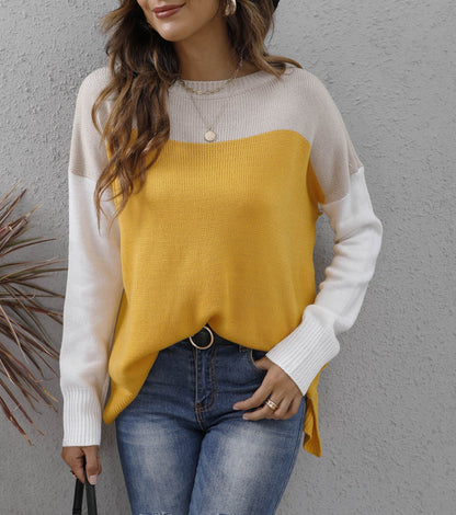 Women's Colour Block Sweater, Relaxed Fit Acrylic Knit Long Sleeve Top 4