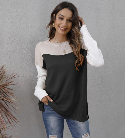 Women's Colour Block Sweater, Relaxed Fit Acrylic Knit Long Sleeve Top 7