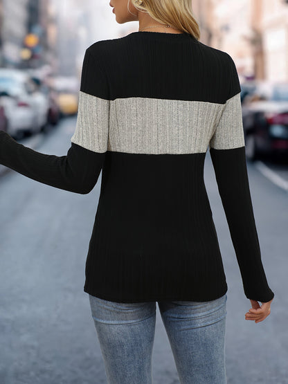 Womens Ribbed Knit Sweater - Long Sleeve Crew Neck for Casual Style 6