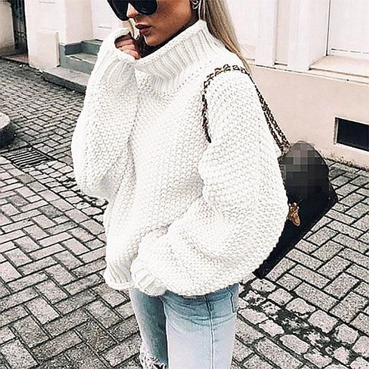 Womens Oversized Sweater Gray Chunky Wool High Neck 1