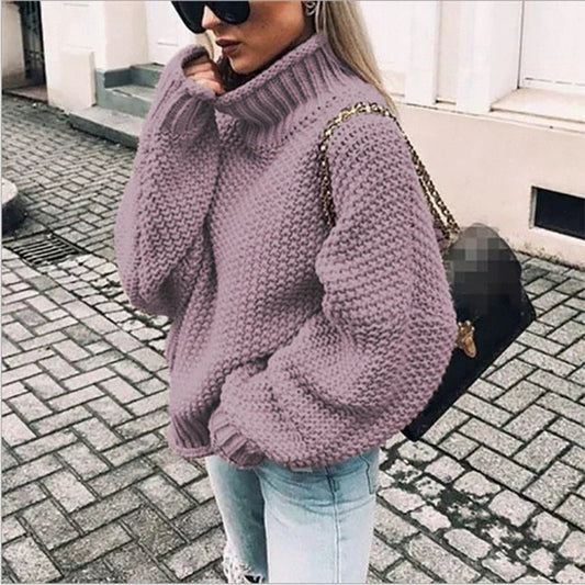 Womens Oversized Sweater Gray Chunky Wool High Neck 2