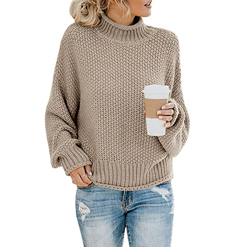 Womens Oversized Sweater Gray Chunky Wool High Neck 3