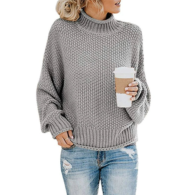 Womens Oversized Sweater Gray Chunky Wool High Neck 4