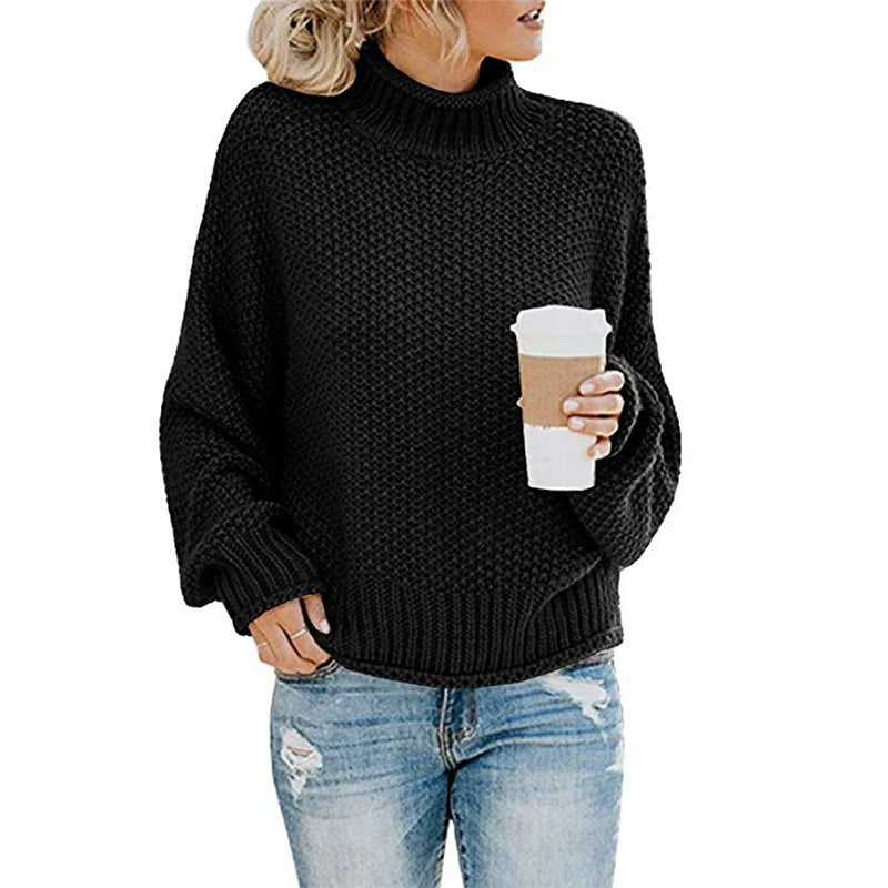 Womens Oversized Sweater Gray Chunky Wool High Neck 5