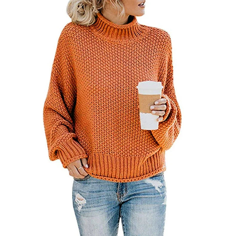 Womens Oversized Sweater Gray Chunky Wool High Neck 6
