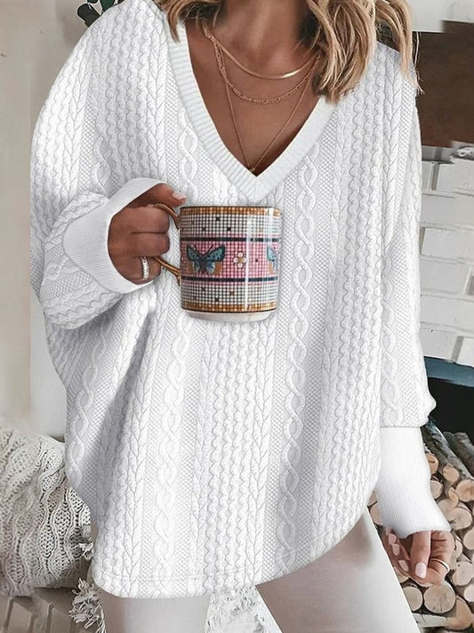 Oversized V-Neck Cable Knit Sweater for Women - Soft and Cozy 1