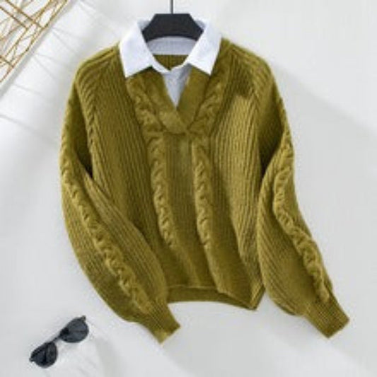 Womens Sweater Ivory Cable Knit Relaxed Fit with Balloon Sleeves 1