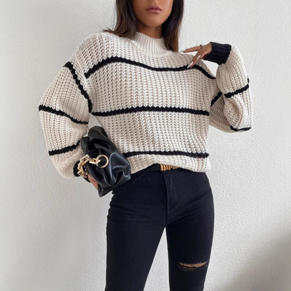 Womens Relaxed Fit Knit Sweater with Textured Stripes 5