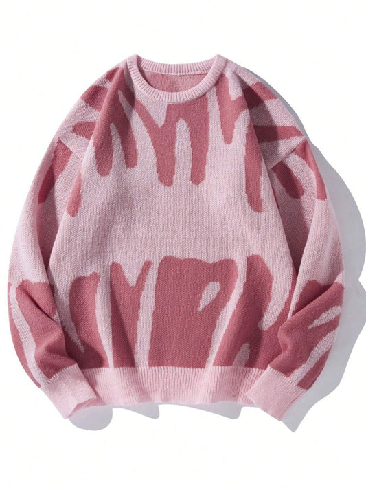 Women’s Knit Sweater - Relaxed Fit with Jacquard Pattern and Ribbed Crew Neck 1