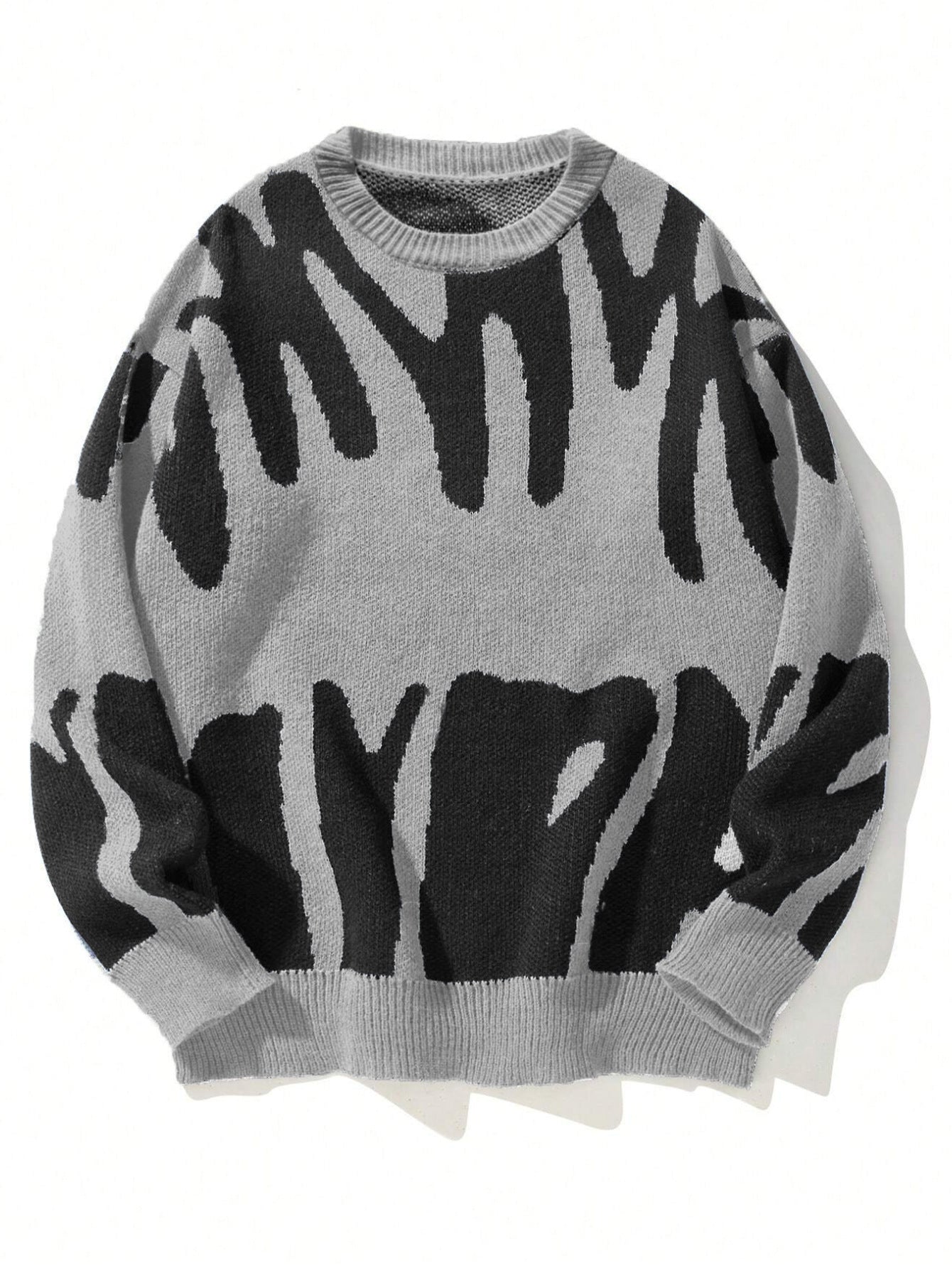 Women’s Knit Sweater - Relaxed Fit with Jacquard Pattern and Ribbed Crew Neck 2