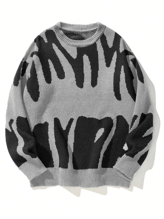 Women’s Knit Sweater - Relaxed Fit with Jacquard Pattern and Ribbed Crew Neck 2