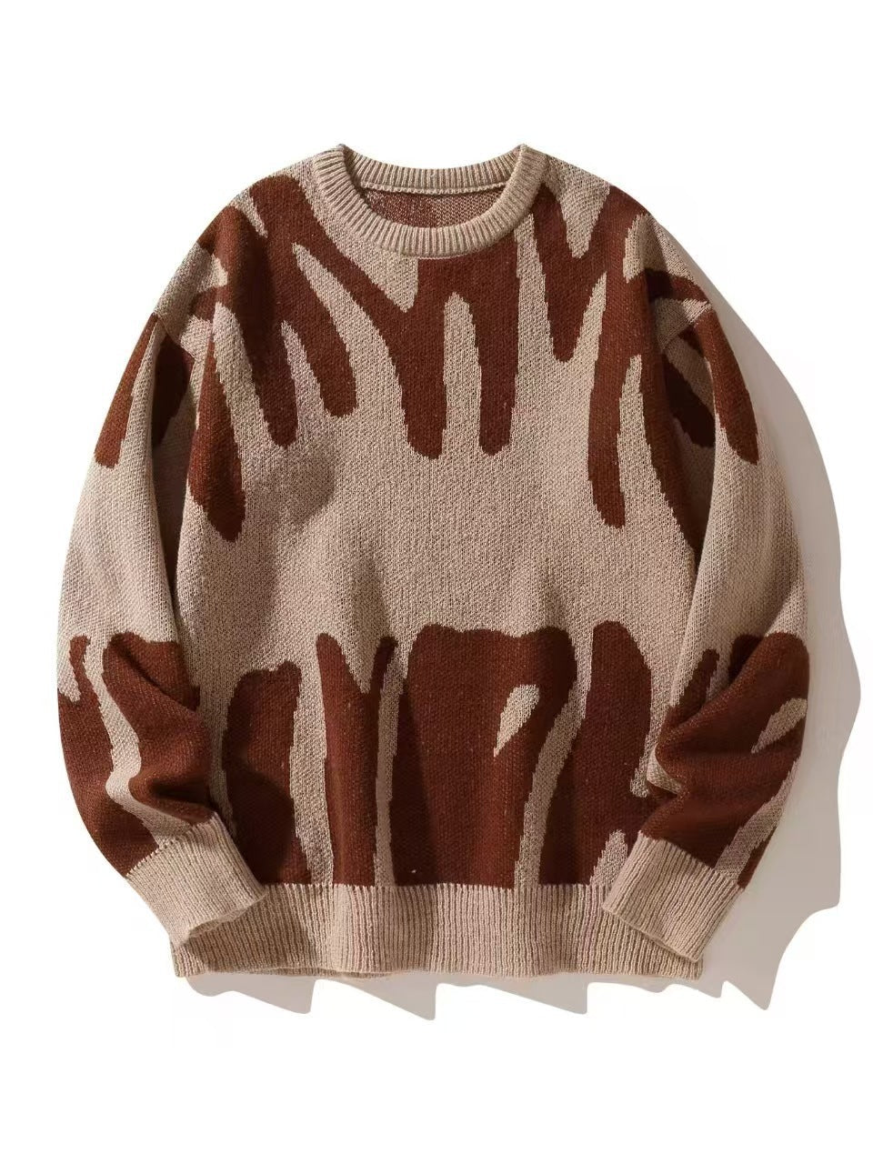 Women’s Knit Sweater - Relaxed Fit with Jacquard Pattern and Ribbed Crew Neck 3