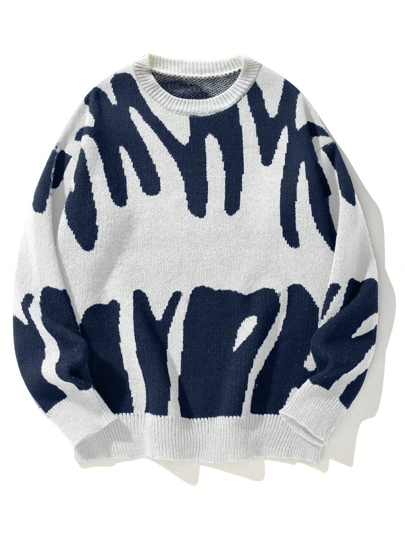 Women’s Knit Sweater - Relaxed Fit with Jacquard Pattern and Ribbed Crew Neck 4
