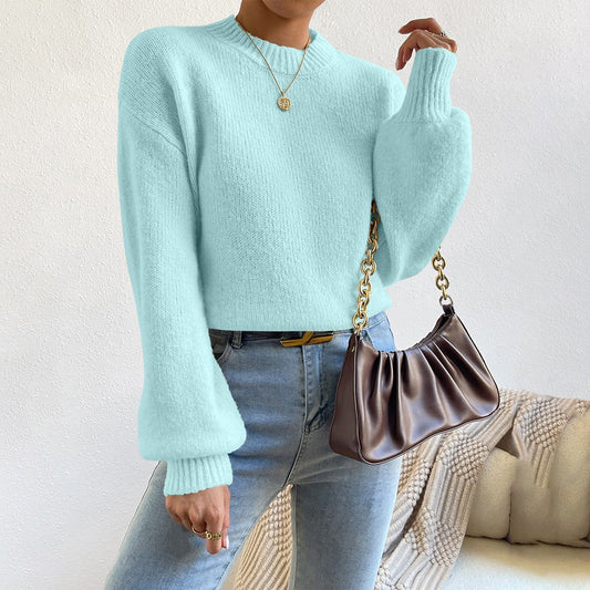 Womens Relaxed Fit Knit Sweater - Soft Touch Crew Neck with Ribbed Cuffs 1