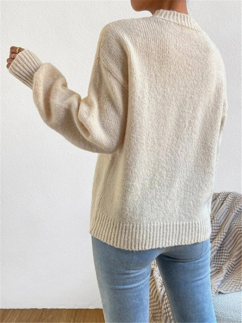 Womens Relaxed Fit Knit Sweater - Soft Touch Crew Neck with Ribbed Cuffs 4