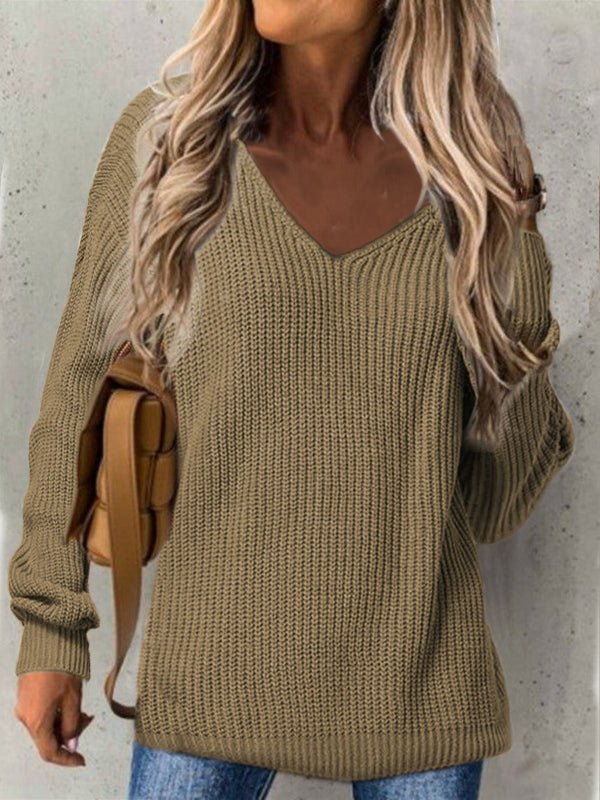 Women’s Oversized V-Neck Sweater – Ribbed Texture Long Sleeve Casual Knit 4