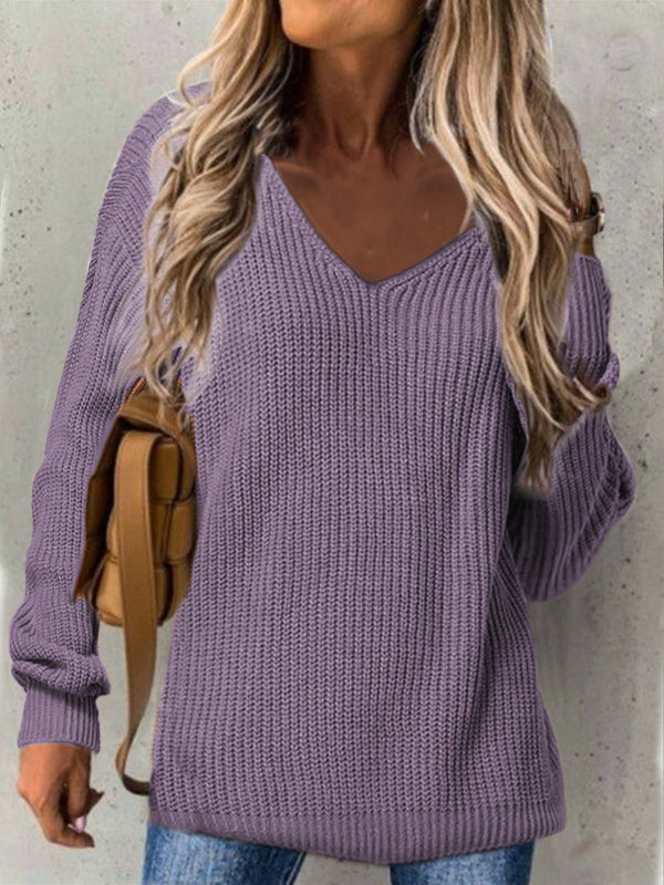 Women’s Oversized V-Neck Sweater – Ribbed Texture Long Sleeve Casual Knit 7