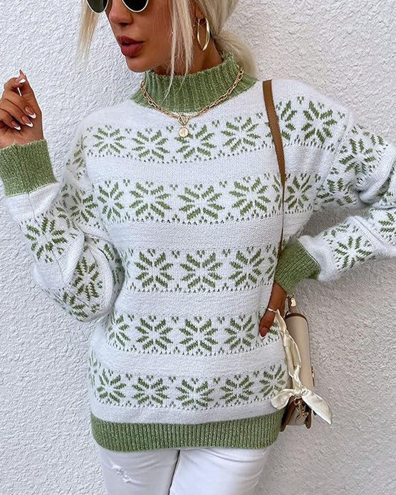 Womens Sweater White Wool Blend Half Turtleneck Snowflake Design 2