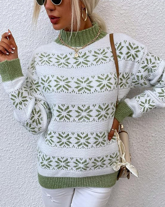 Womens Sweater White Wool Blend Half Turtleneck Snowflake Design 2